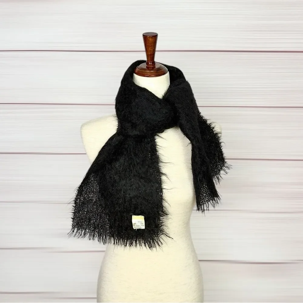 Vintage Black Mohair Wool Scarf Men's Women's Made in Great Britain 9x52